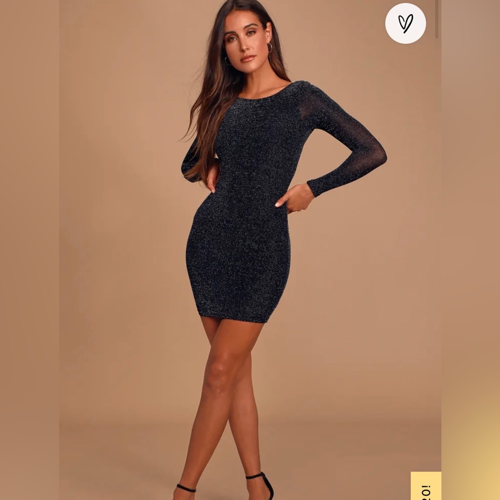Gift of Love Black and Silver Backless Long Sleeve Bodycon Dress - Lulus
